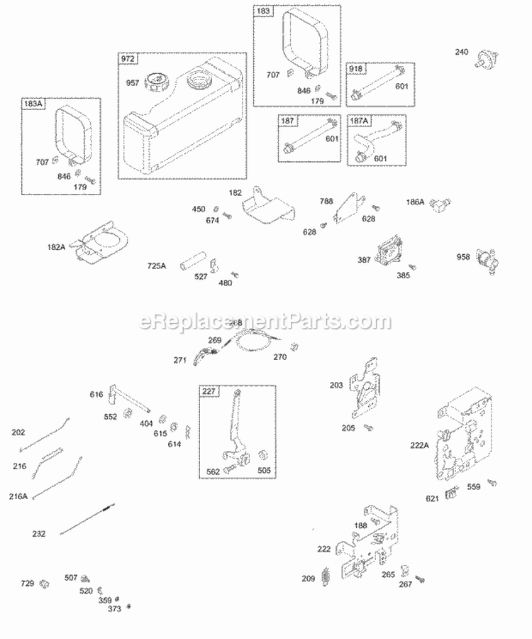 Controls Springs Fuel Tank Hoses Pump Diagram and Parts List for 28M706-1031-E1  Briggs and Stratton Engine